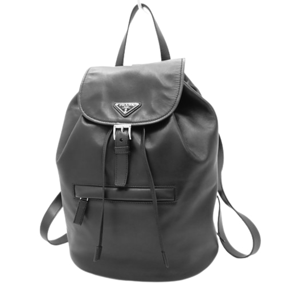 Prada Triangle Logo Rucksack Backpack Leather Bla… - image 1